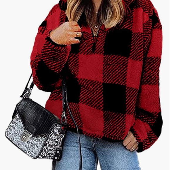 🔥 Sherpa Pullover Quarter Zip Long Sleeve Fluffy Soft Fleece Jackets Sweaters - Picture 2 of 5